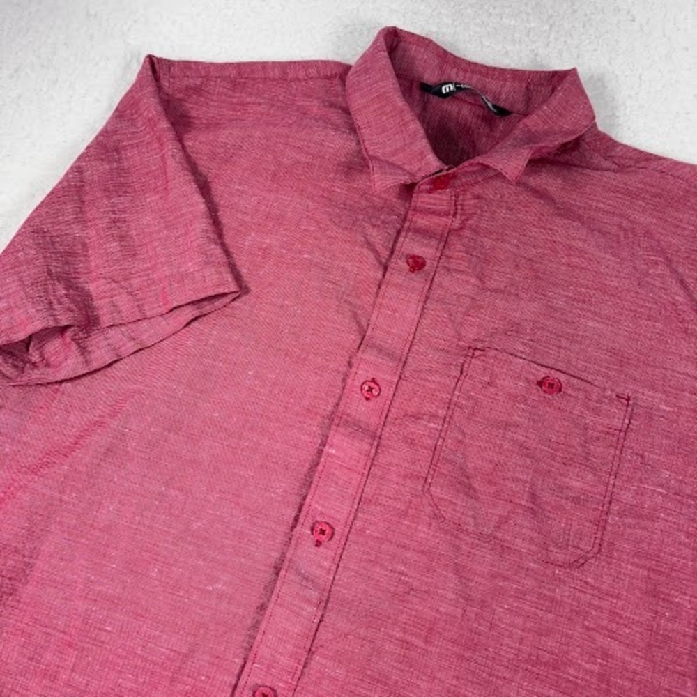 Travis Mathew Short Sleeve Button Up Shirt Mens XL Red Heathered Golf Pocket